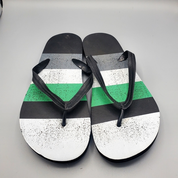 Men's Beach Flip Flops Stripes green, black and grey Size 11 - Picture 7 of 7